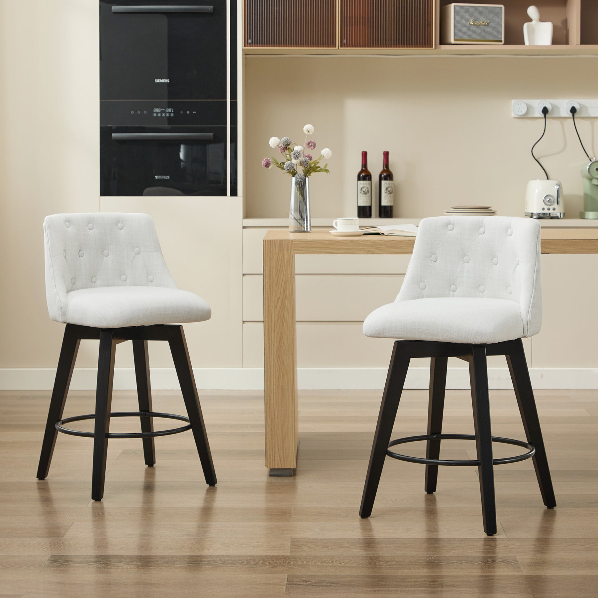 White Bar Stools Set of 2 - 25 Inch Counter Height Swivel Bar Stools with Foam