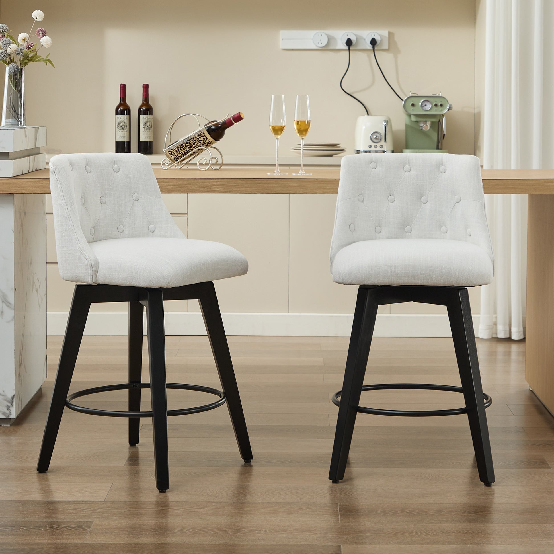 White Bar Stools Set of 2 - 25 Inch Counter Height Swivel Bar Stools with Foam