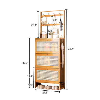 Bamboo Shoe Cabinet with Rattan Drawers - Entryway Storage for Living Room