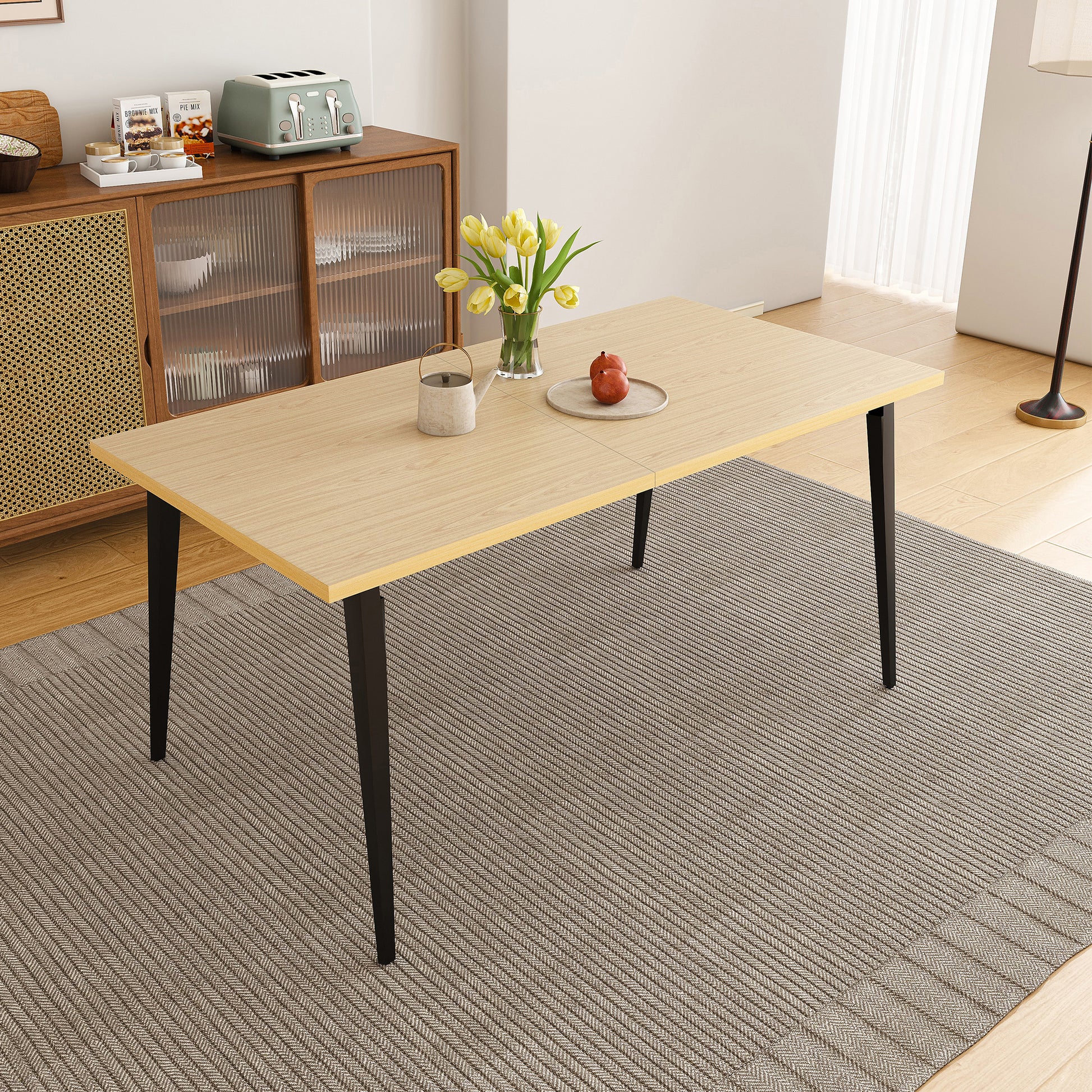 63-Inch Modern Dining Table - Natural Wood & Iron Legs