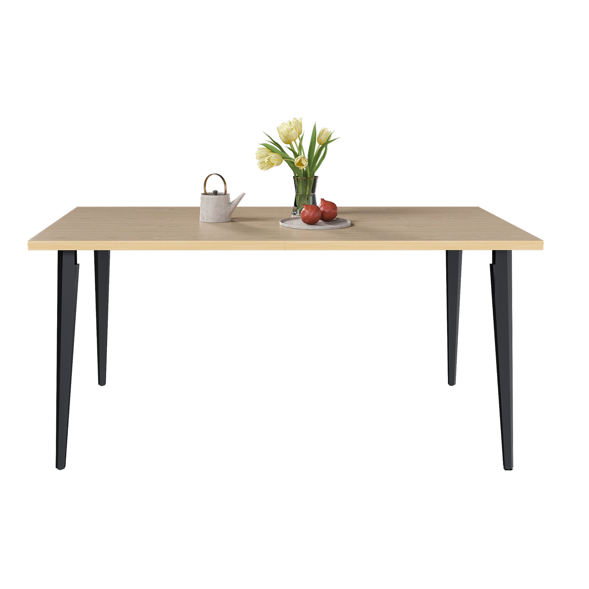 63-Inch Modern Dining Table - Natural Wood & Iron Legs