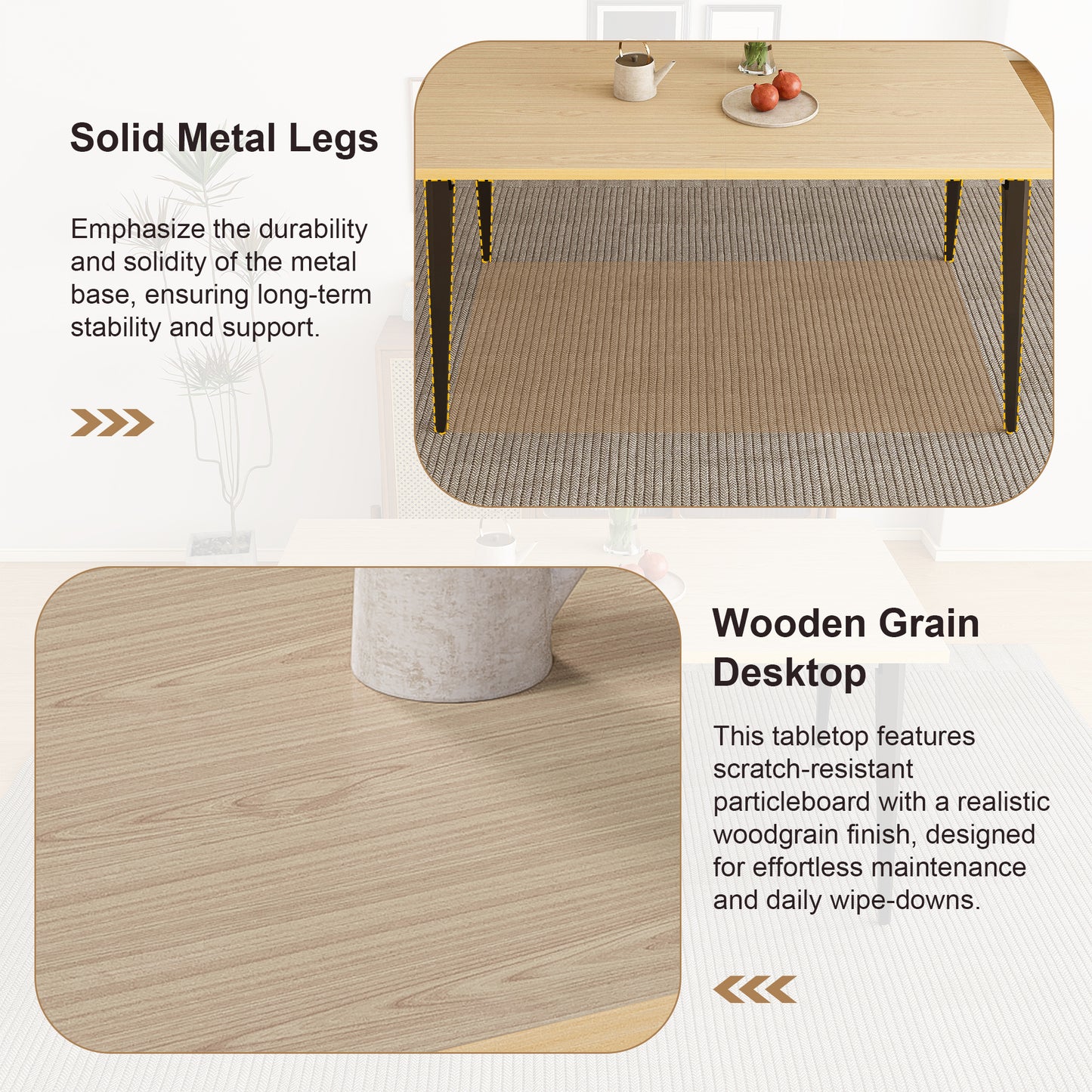 63-Inch Modern Dining Table - Natural Wood & Iron Legs