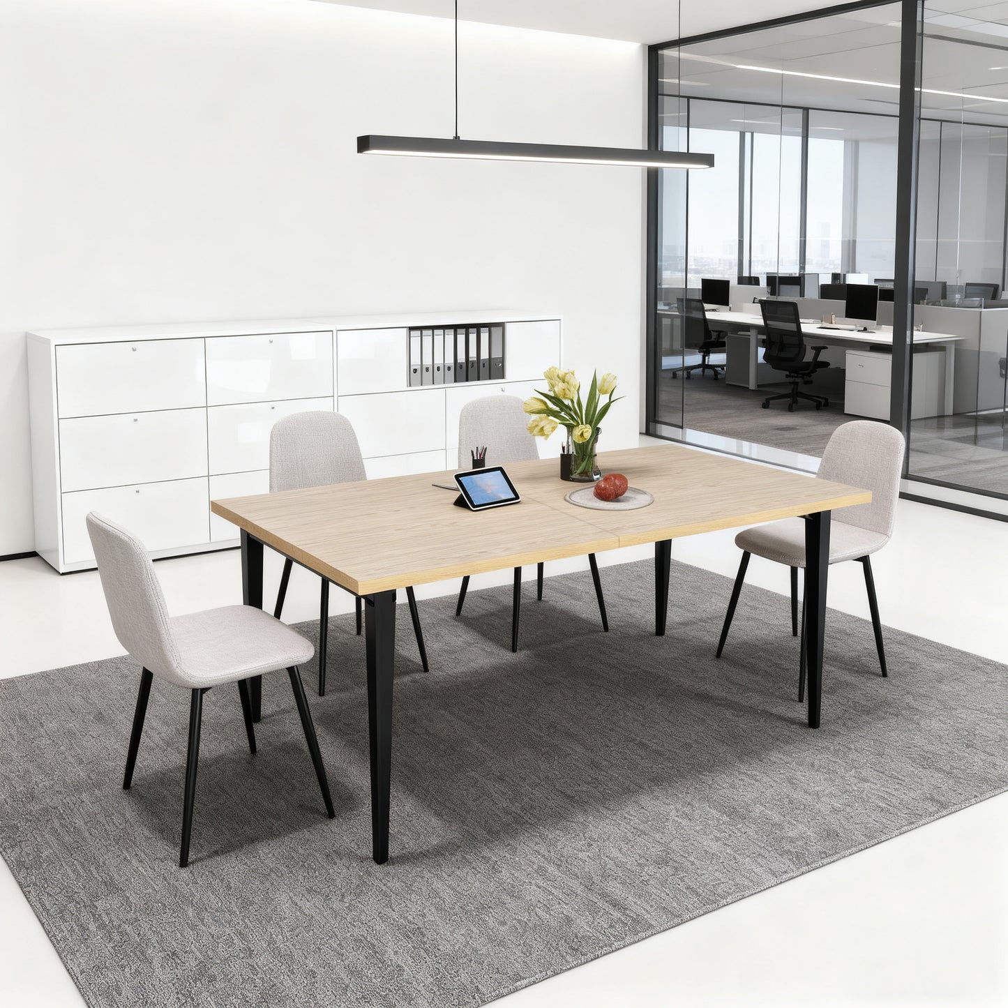 63-Inch Modern Dining Table - Natural Wood & Iron Legs