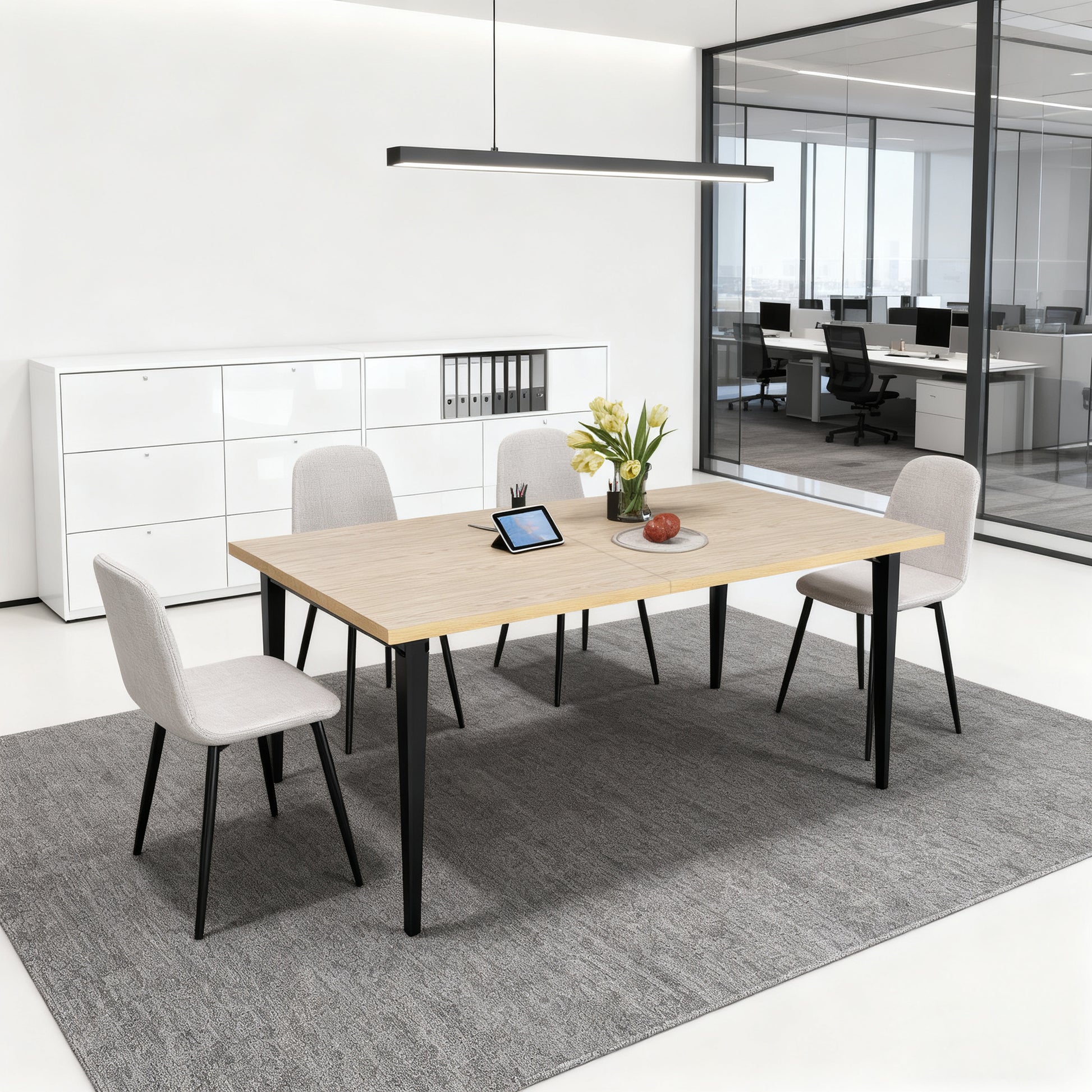 63-Inch Modern Dining Table - Natural Wood & Iron Legs