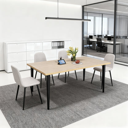 63-Inch Modern Dining Table - Natural Wood & Iron Legs