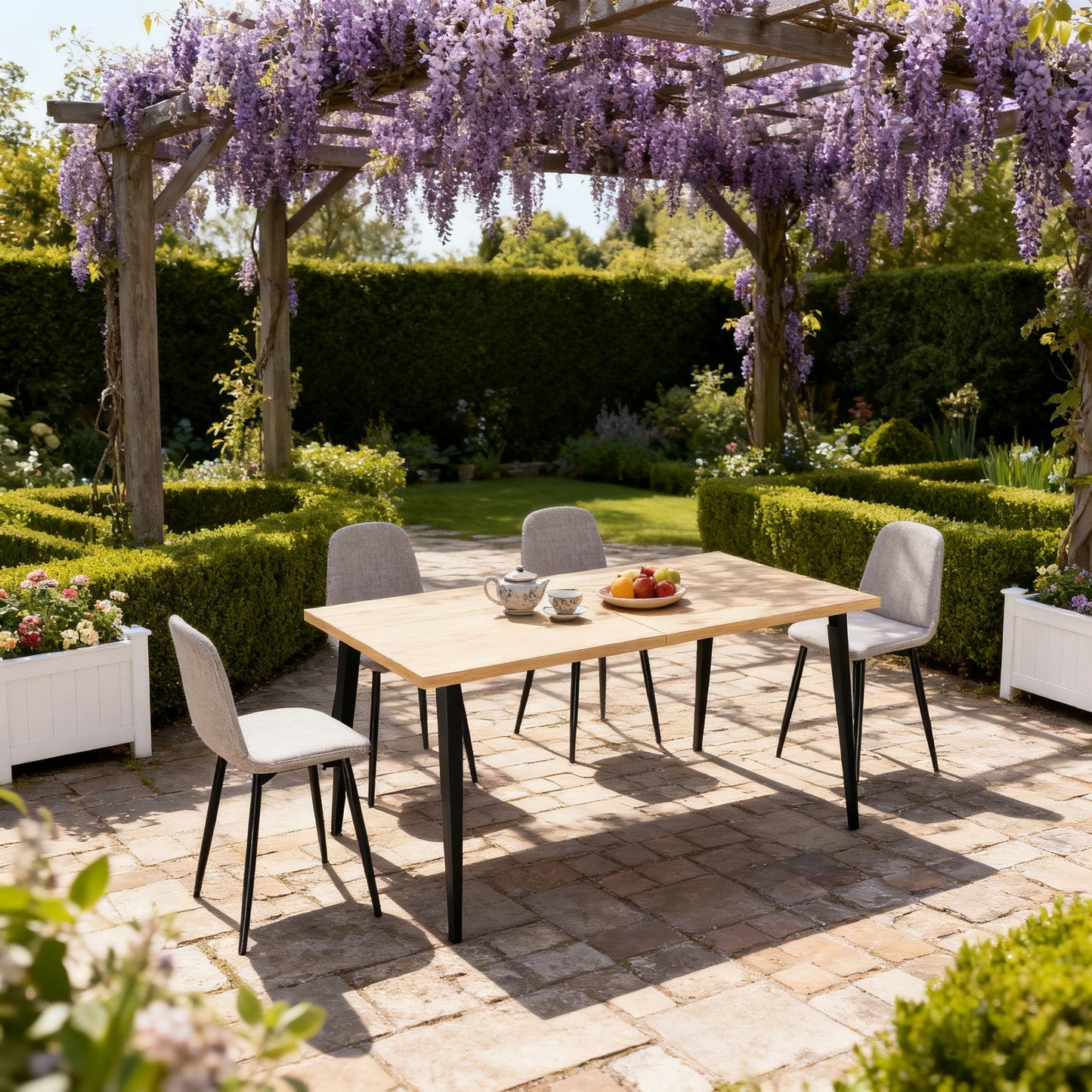 63-Inch Modern Dining Table - Natural Wood & Iron Legs