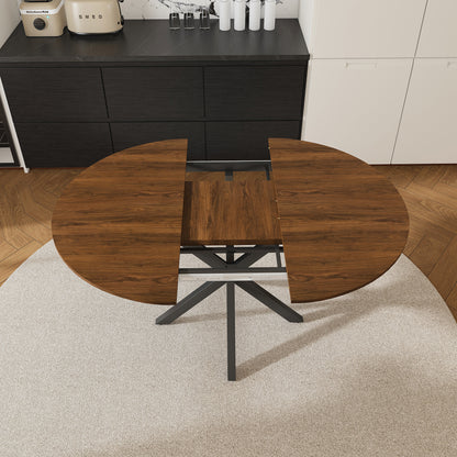 Round Walnut Dining Table - 42 to 58 Inch Extendable Table