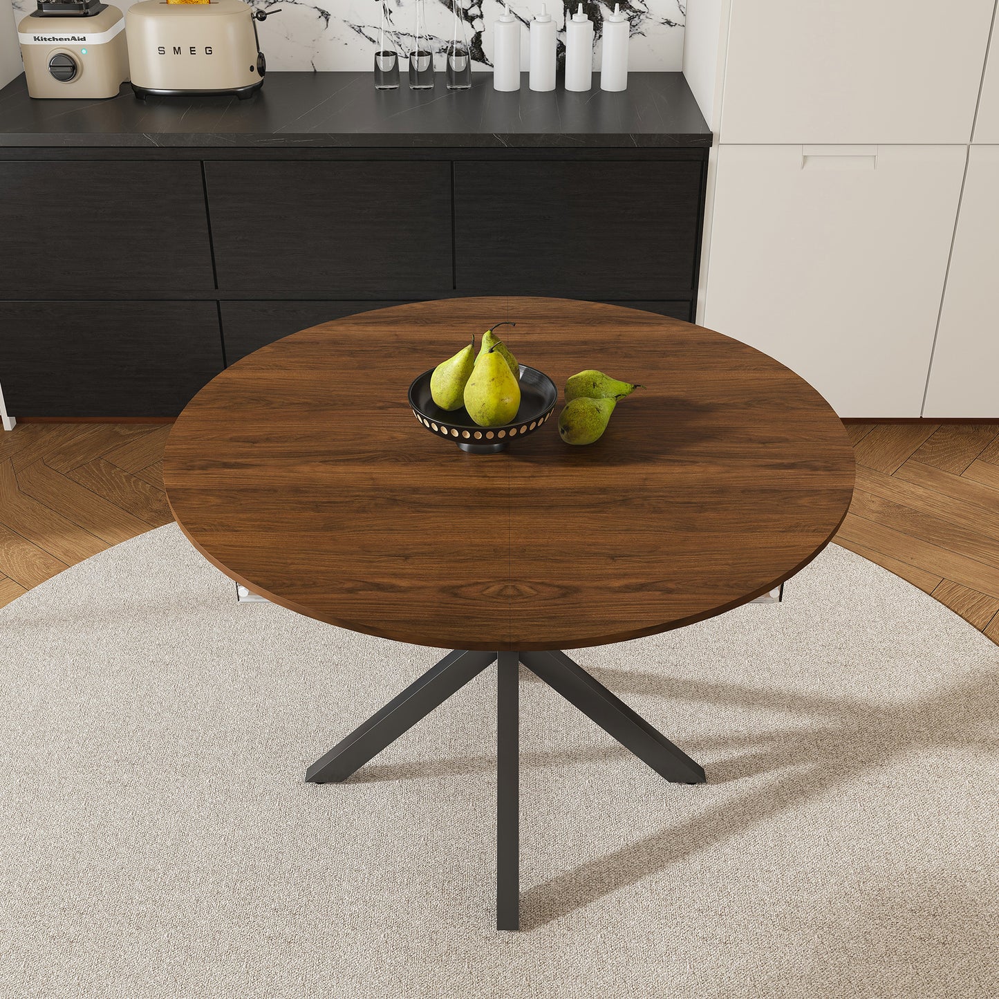 Round Walnut Dining Table - 42 to 58 Inch Extendable Table