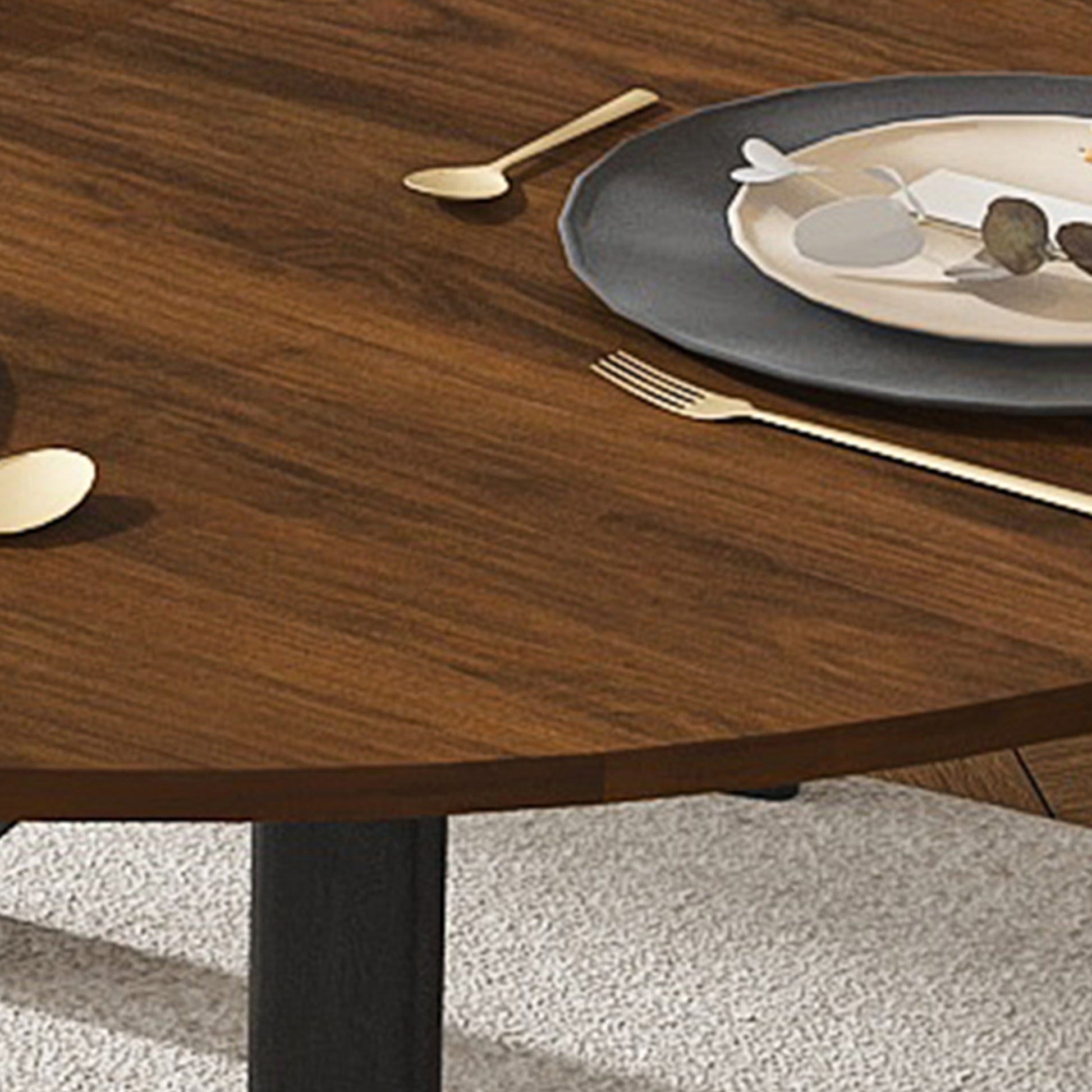 Round Walnut Dining Table - 42 to 58 Inch Extendable Table