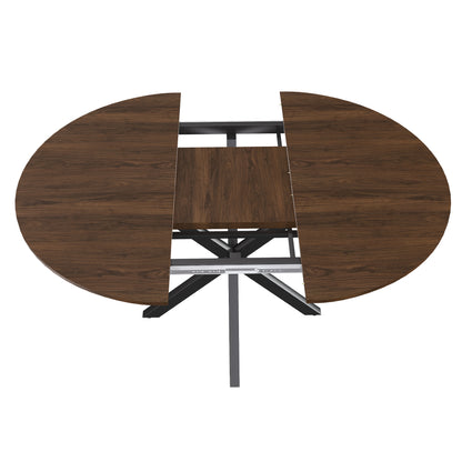 Round Walnut Dining Table - 42 to 58 Inch Extendable Table