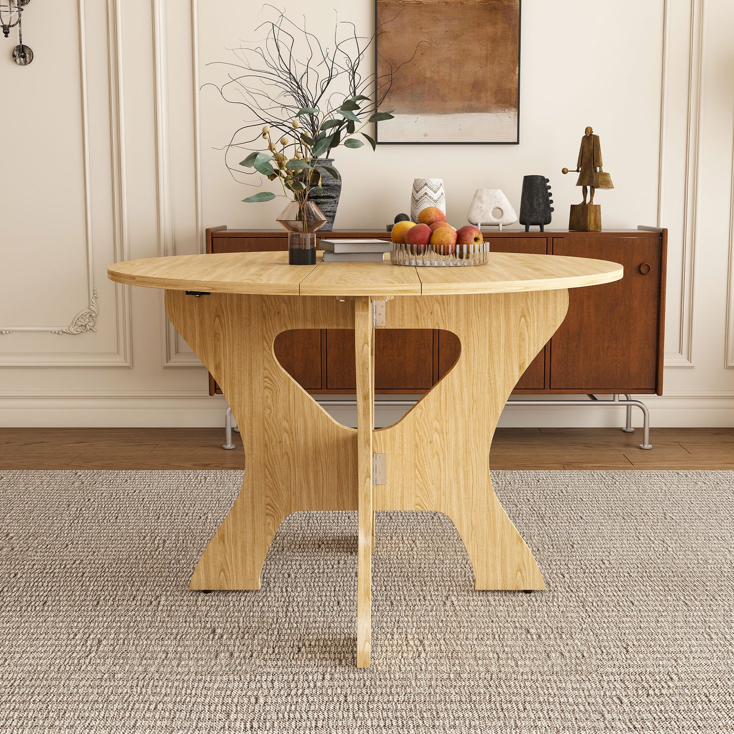 43 Inch Folding Round Dining Table - Ancient Oak for Dining Room