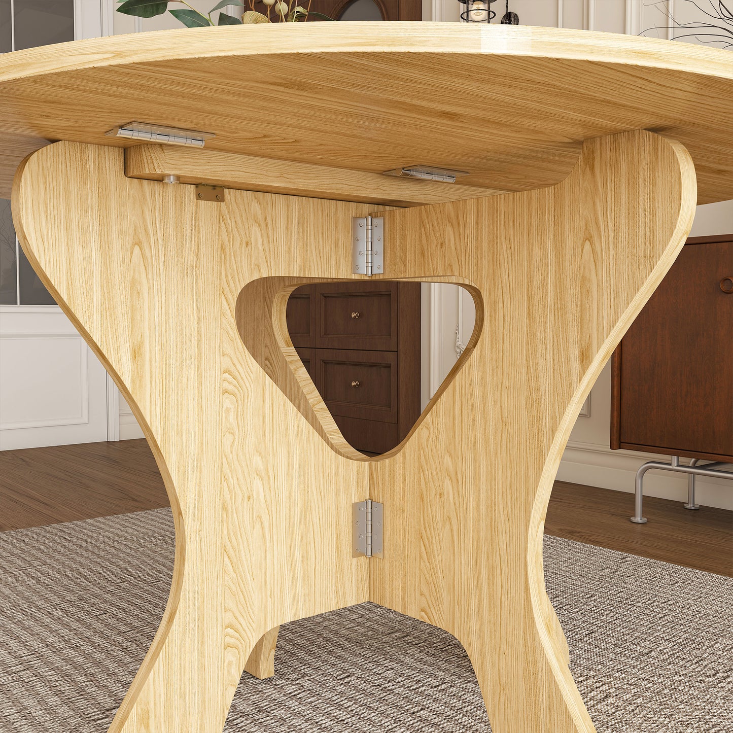 43 Inch Folding Round Dining Table - Ancient Oak for Dining Room