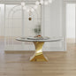 59" Round Sintered Stone Dining Table Set with Gold Stainless Steel Hourglass Base  - Modern Luxury Marble-Look Kitchen Table for 4-6 People, Scratch & Heat Resistant Surface-Only table