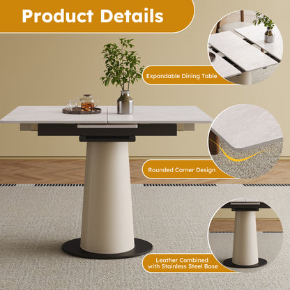 Dining Room Retractable Sintered Stone Dining Table with Leather Base for Space