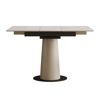 Dining Room Retractable Sintered Stone Dining Table with Leather Base for Space