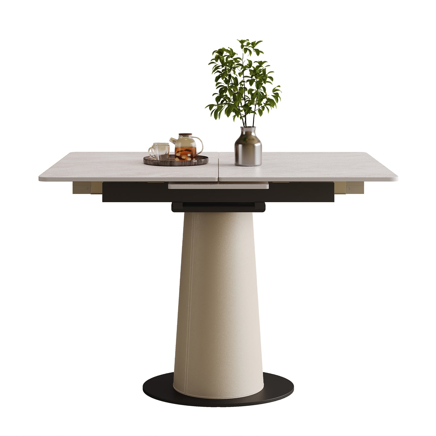 Dining Room Retractable Sintered Stone Dining Table with Leather Base for Space