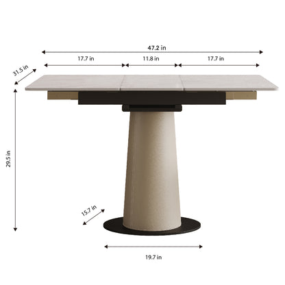 Dining Room Retractable Sintered Stone Dining Table with Leather Base for Space