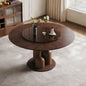 59-inch Natural Oak Wabi-Sabi Round Dining Table with 35-inch Tempered Glass Lazy Susan, Handcrafted Japanese Style Sculptural Table for Living Room & Restaurant