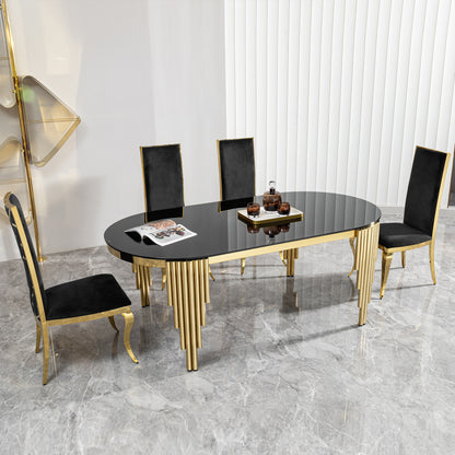 Oval Glass Dining Table with Gold Metal Base for Luxury Dining Rooms
