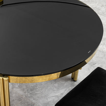 Oval Glass Dining Table with Gold Metal Base for Luxury Dining Rooms