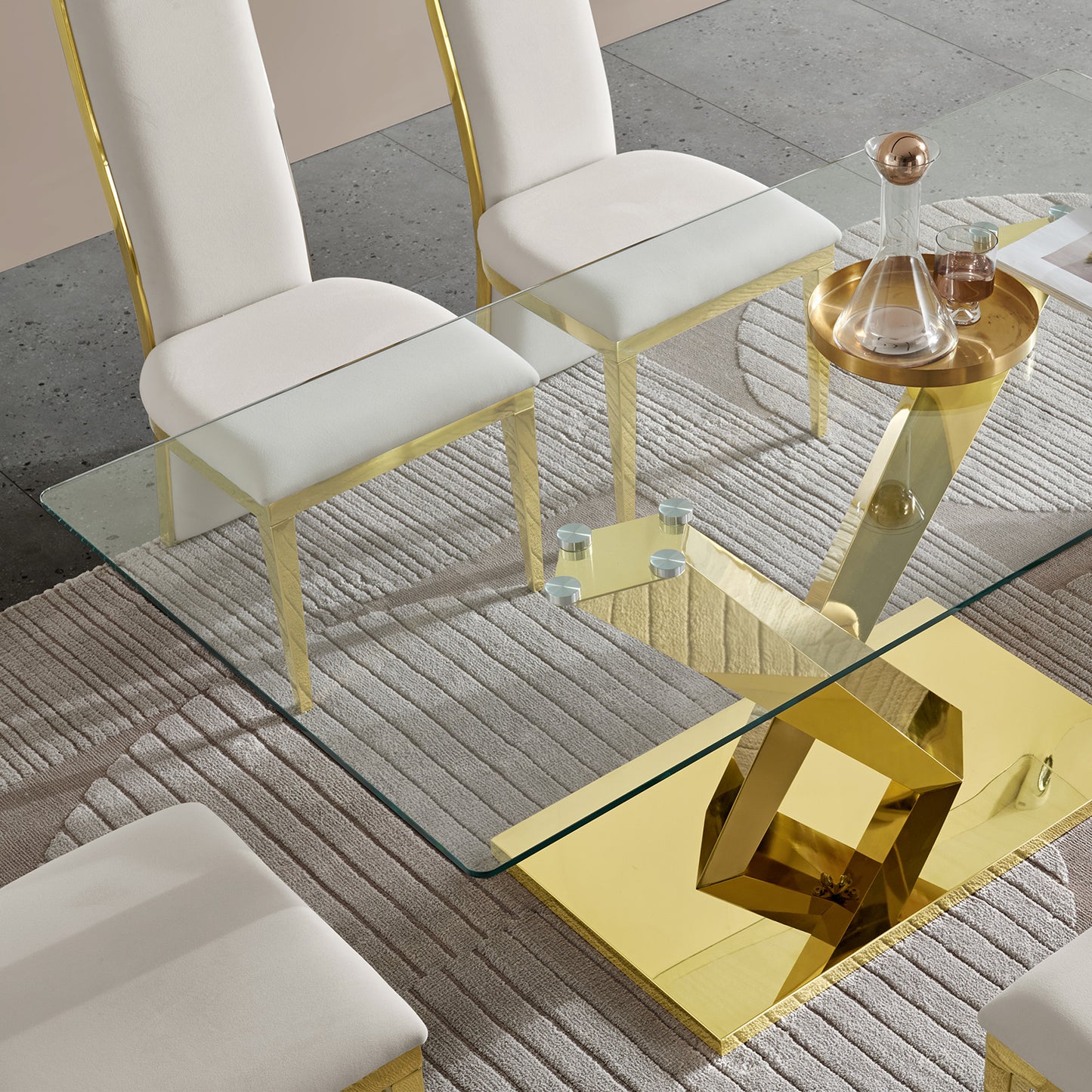 70" Modern Glass Dining Table - Gold Stainless Steel Base