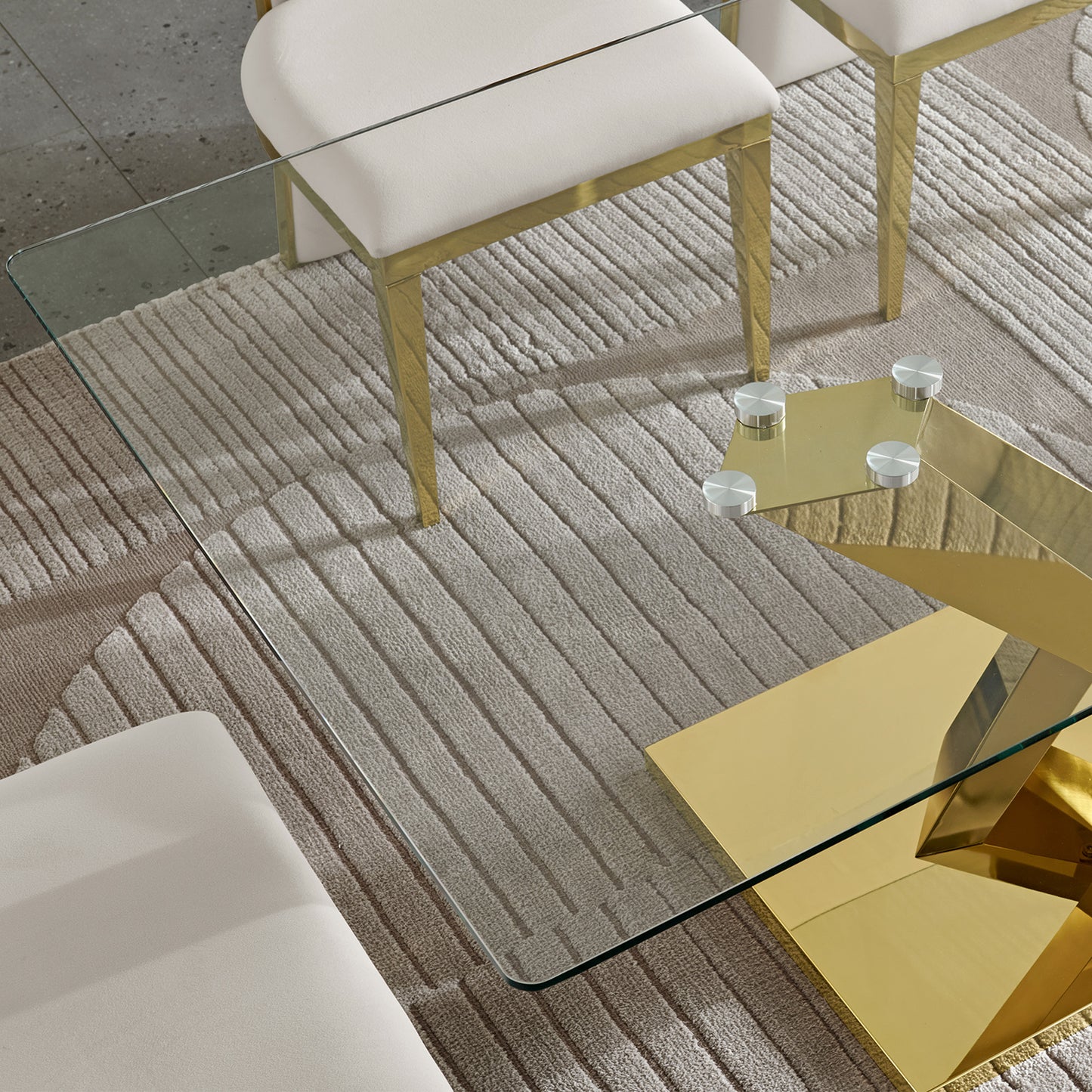70" Modern Glass Dining Table - Gold Stainless Steel Base