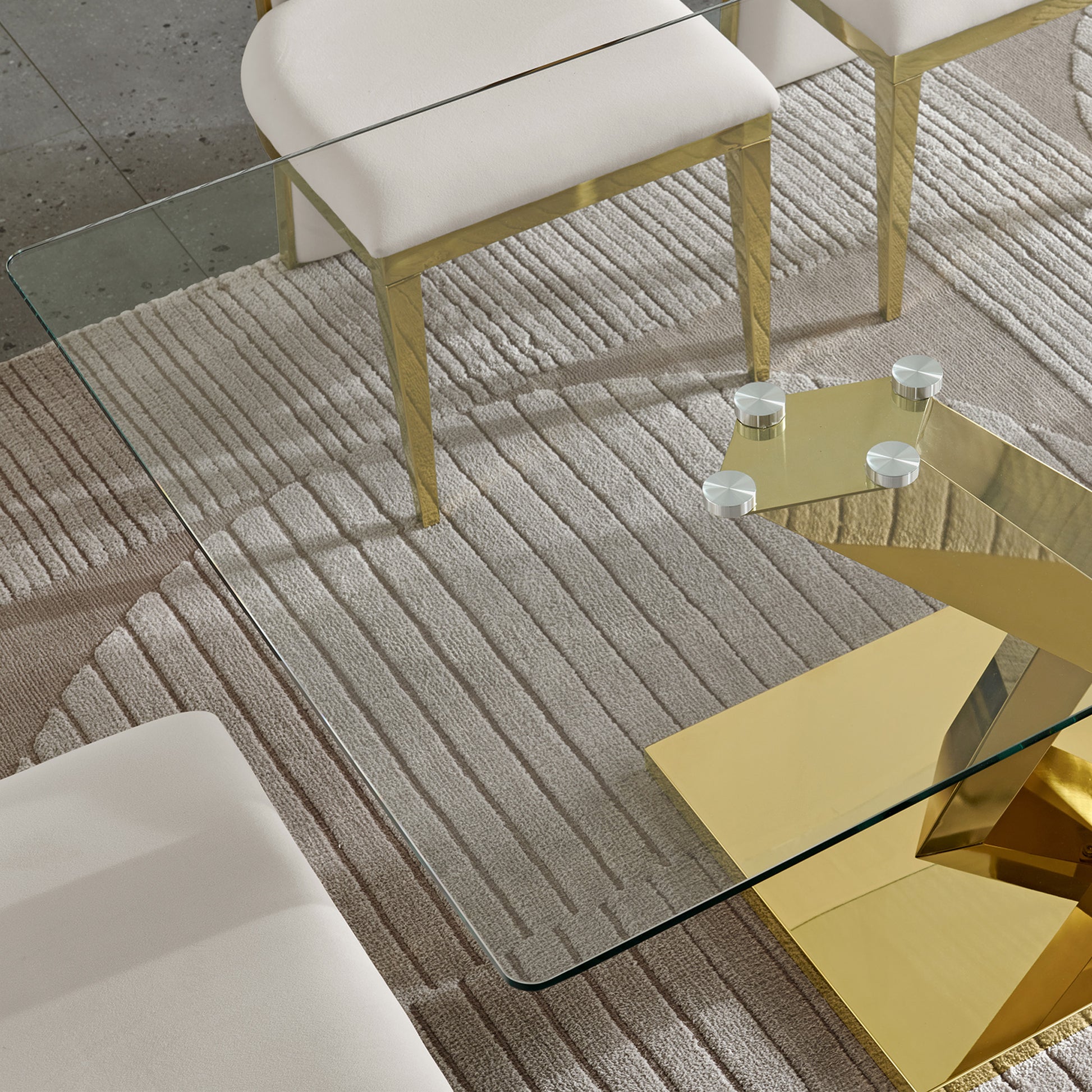 70" Modern Glass Dining Table - Gold Stainless Steel Base