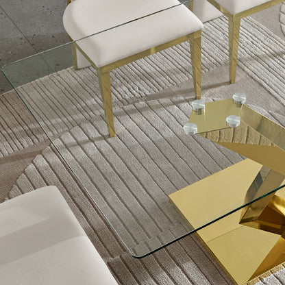 70" Modern Glass Dining Table - Gold Stainless Steel Base