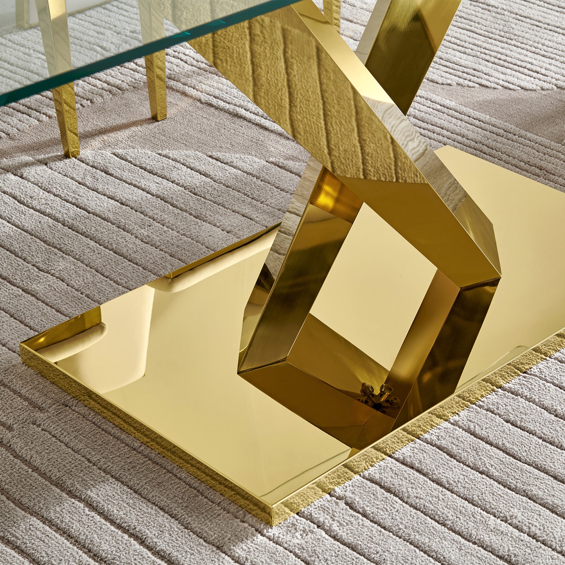 70" Modern Glass Dining Table - Gold Stainless Steel Base