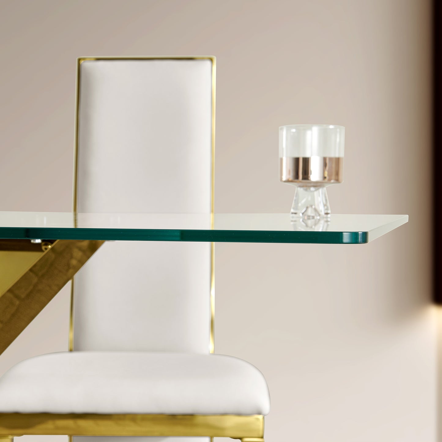 70" Modern Glass Dining Table - Gold Stainless Steel Base