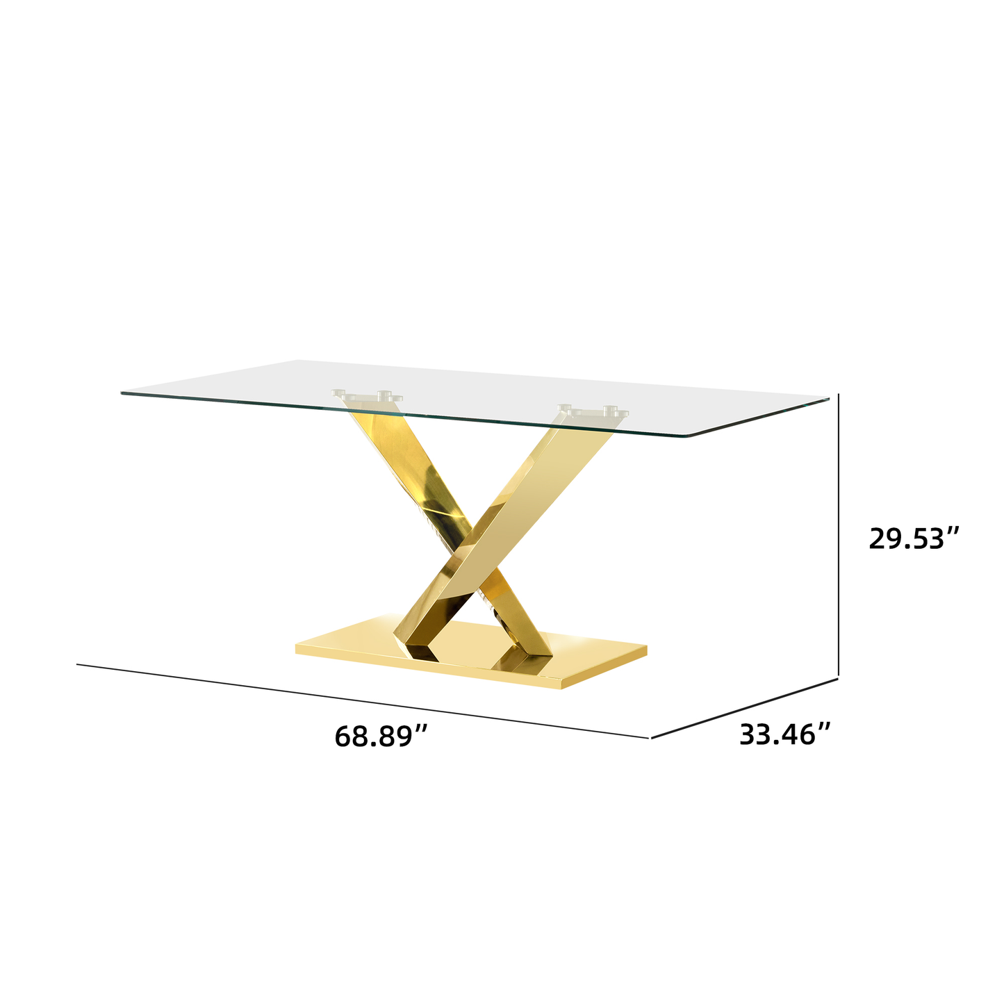 70" Modern Glass Dining Table - Gold Stainless Steel Base