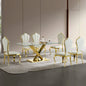 70" Modern Glass Dining Table, Luxury Gold Stainless Steel Base Dining Table, Rectangular Clear Tempered Glass Top Kitchen Table, Contemporary Dining Room Furniture