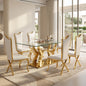 Luxury Glass Dining Table for 6 seat 68.9" Clear Glass Top with Gold Modern Curved Base, Contemporary Dining Room Table with Crystal Accent