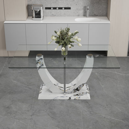 White Glass Dining Table - Modern Rectangular Table