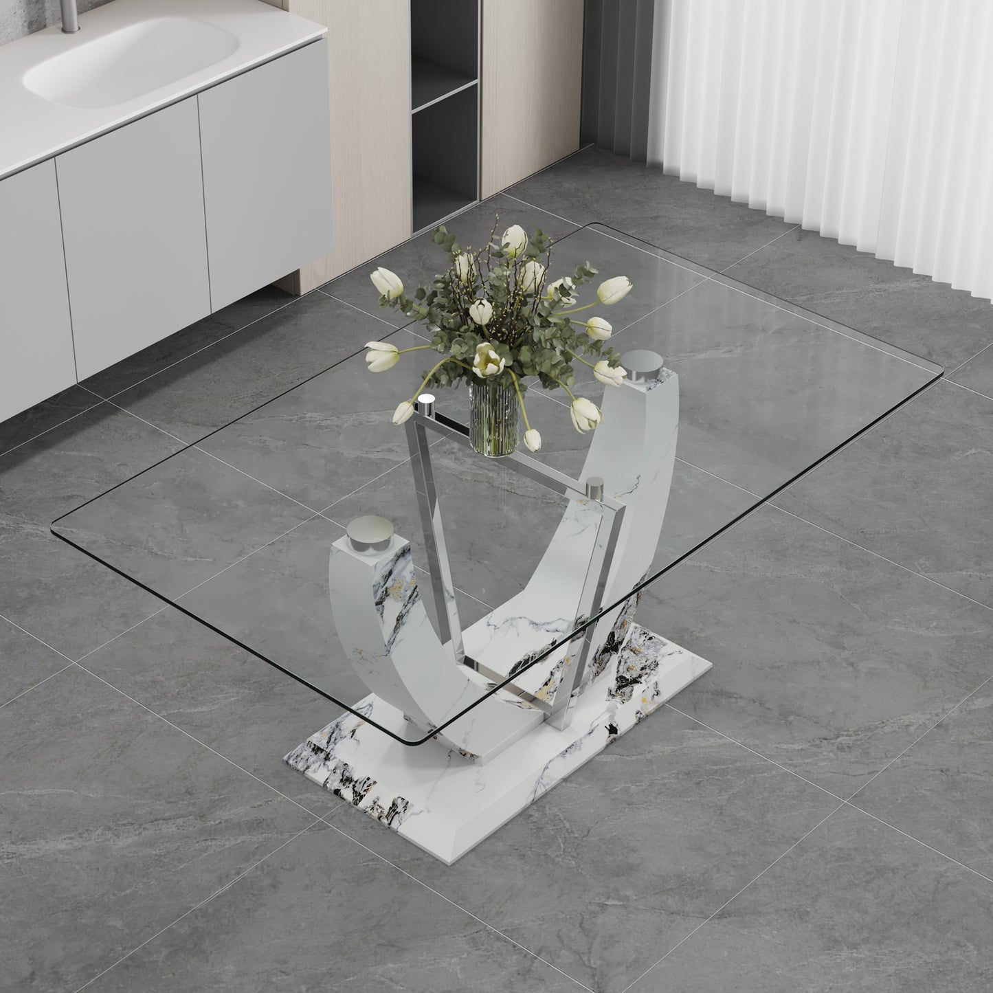 White Glass Dining Table - Modern Rectangular Table