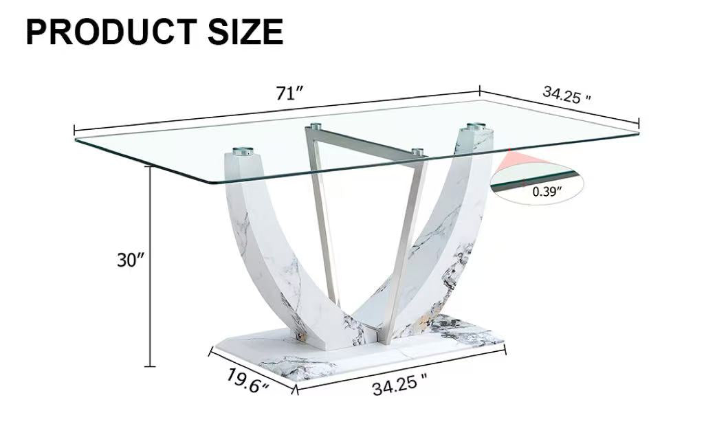 White Glass Dining Table - Modern Rectangular Table