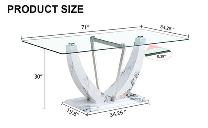 White Glass Dining Table - Modern Rectangular Table