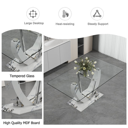 White Glass Dining Table - Modern Rectangular Table