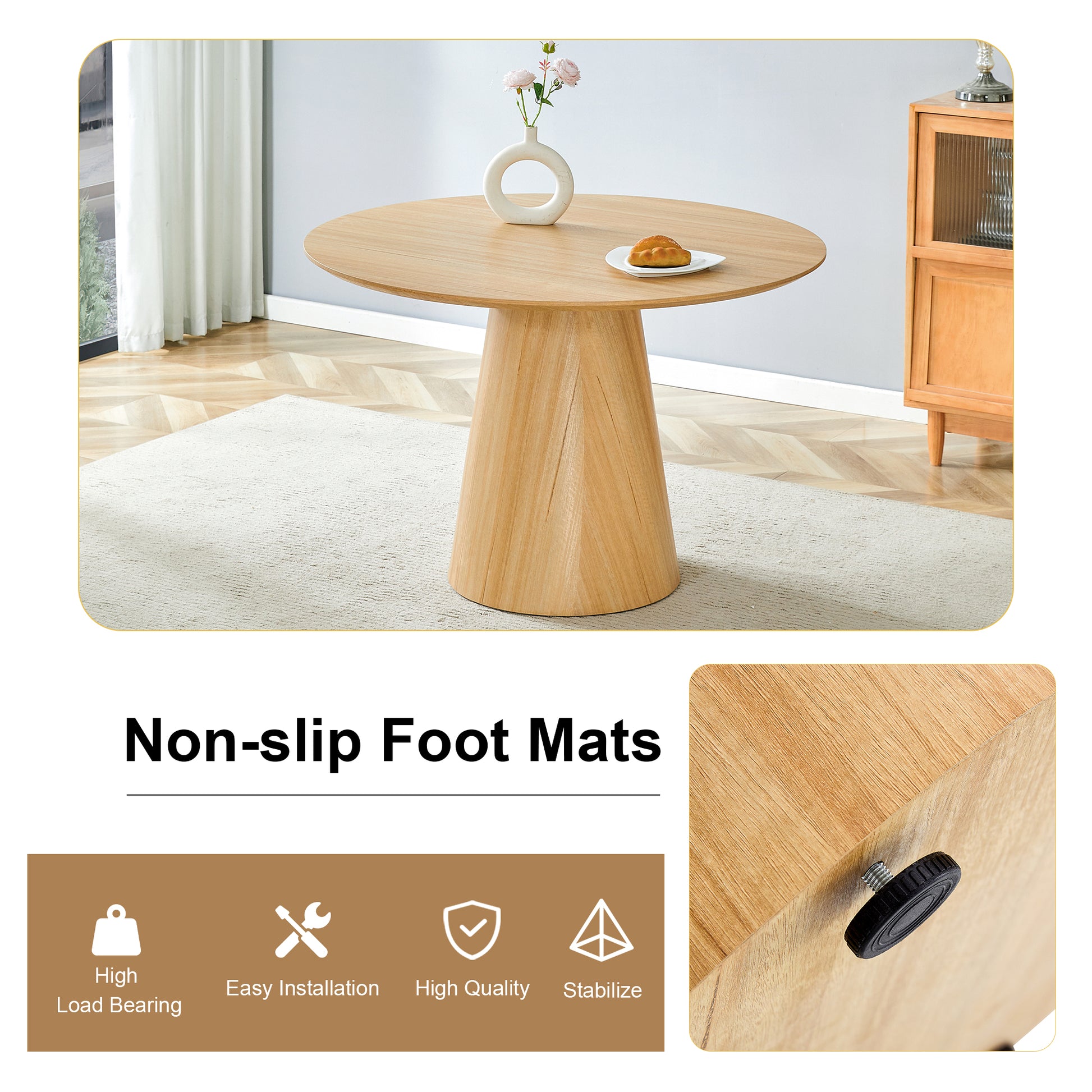 Wood Texture Circular Dining Table - 45 Inch Round Table for Dining Room
