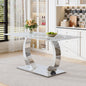Transformable Heavy-Duty Stainless Steel Base in Silver 63" x 35" Dining Table  Luxury Pandora White Pattern Tempered Glass Rock Top for Kitchen Dining Room