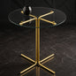 Round glass bar high table, 36 inch round bar table, tempered glass tabletop, sturdy gold chrome plated four column support, suitable for transparent round bar tables in small spaces, kitchens