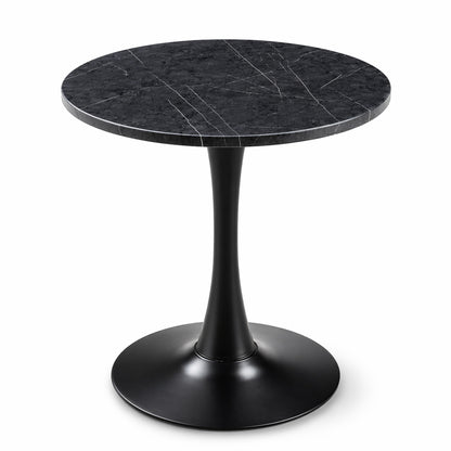 Round Dining Table, 23.6" Circle Tulip Table with Thickened Tabletop & Metal Pedestal, Mid Century Modern Bistro Table for Kitchen, Small Places, Living Room, Cafe (Faux Marble)