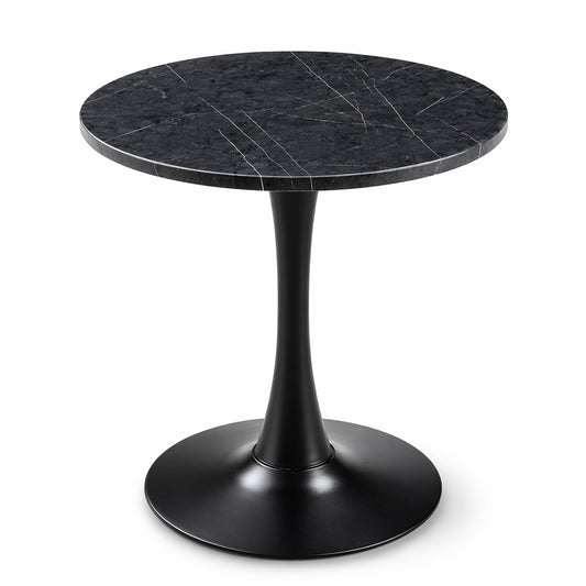 Round Dining Table, 23.6" Circle Tulip Table with Thickened Tabletop & Metal Pedestal, Mid Century Modern Bistro Table for Kitchen, Small Places, Living Room, Cafe (Faux Marble)