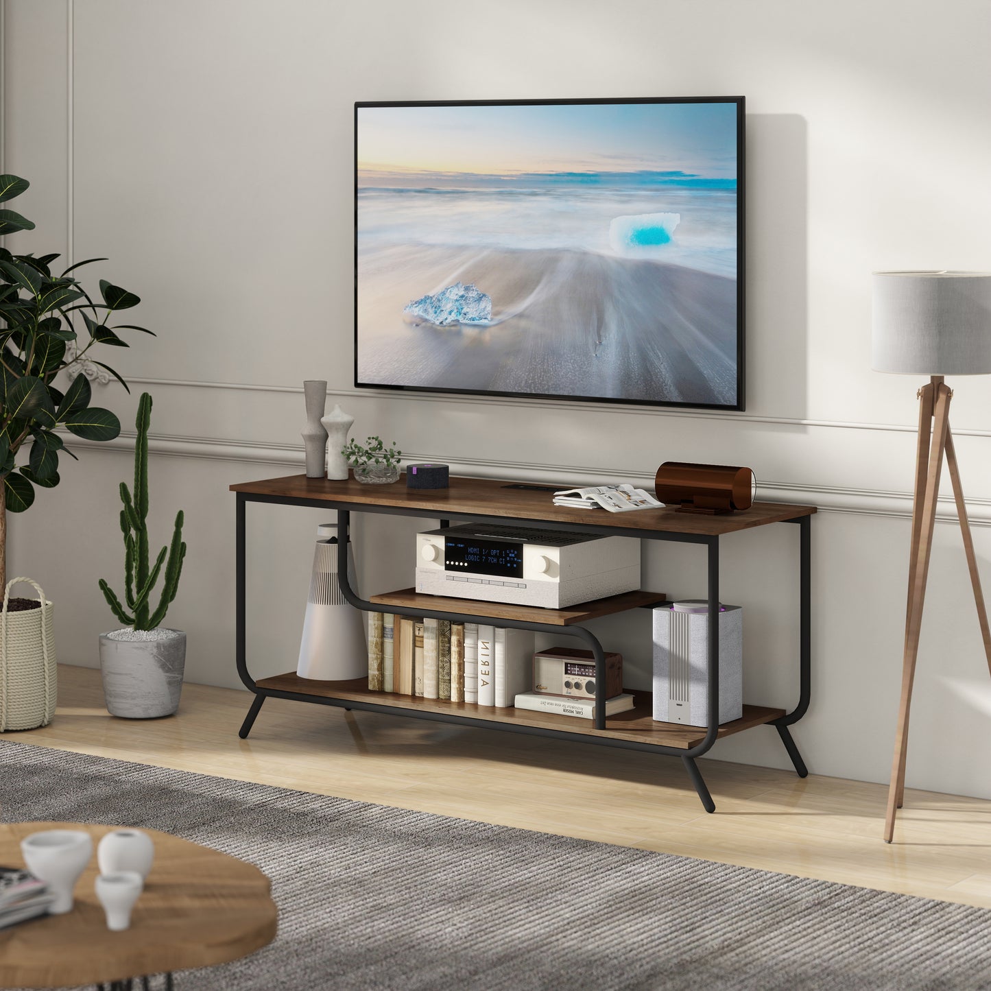 Light Gray TV Stand for 55 Inch TVs - Modern Media Console