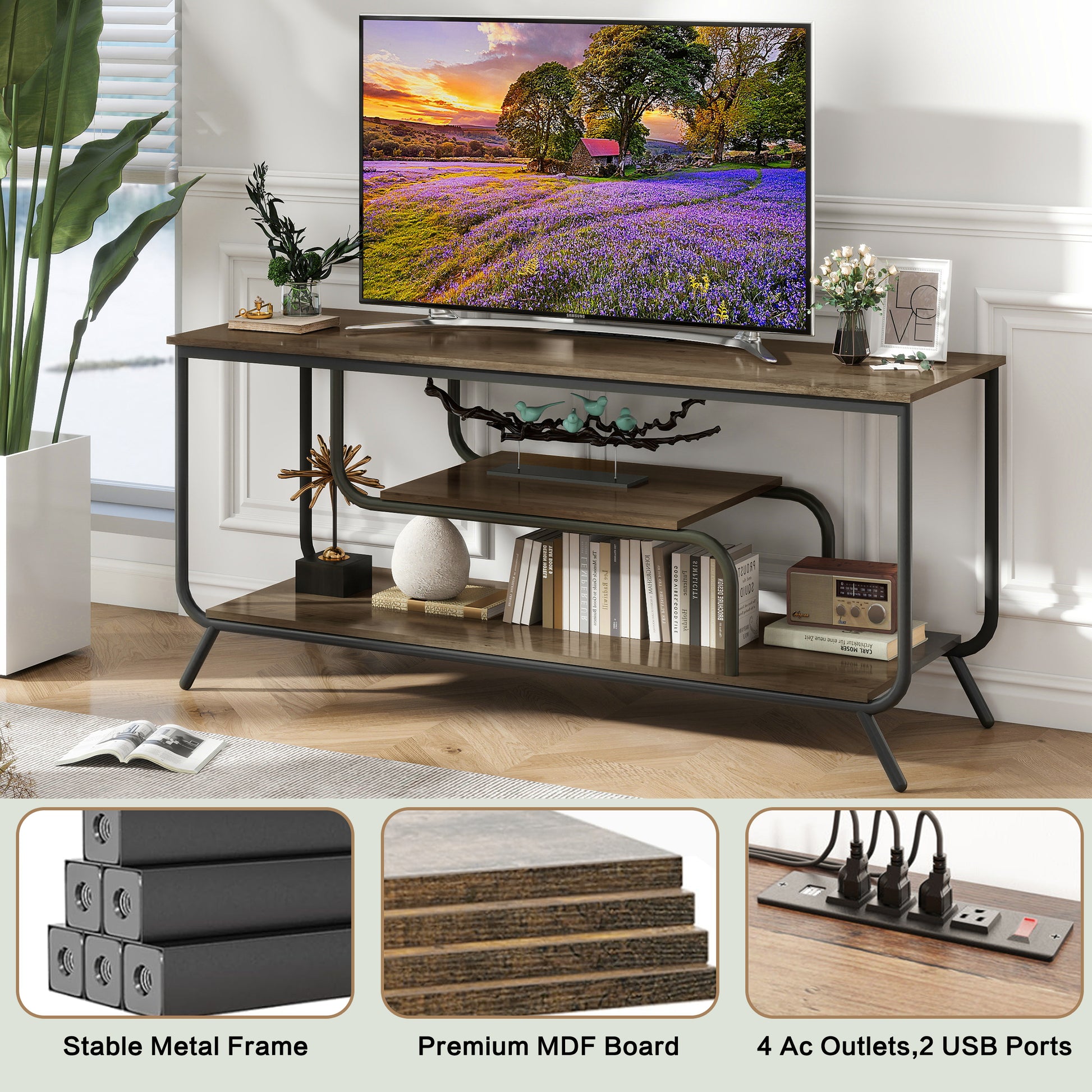 Light Gray TV Stand for 55 Inch TVs - Modern Media Console