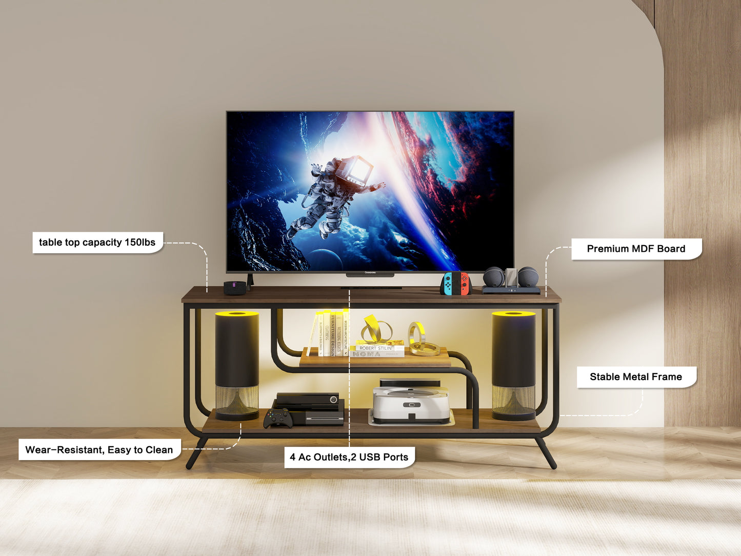 Light Gray TV Stand for 55 Inch TVs - Modern Media Console