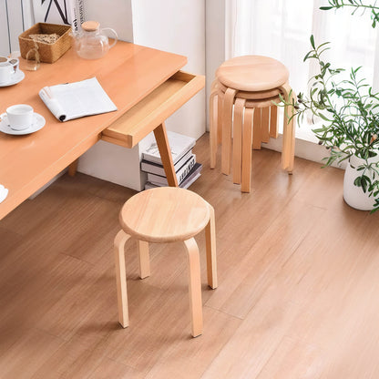 Natural MDF Stool Set of 4 for Dining Room Kitchen Seating Storage