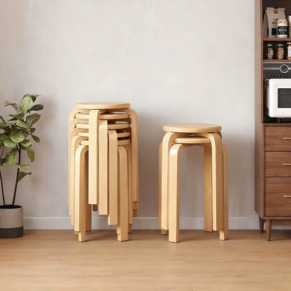 Natural MDF Stool Set of 4 for Dining Room Kitchen Seating Storage