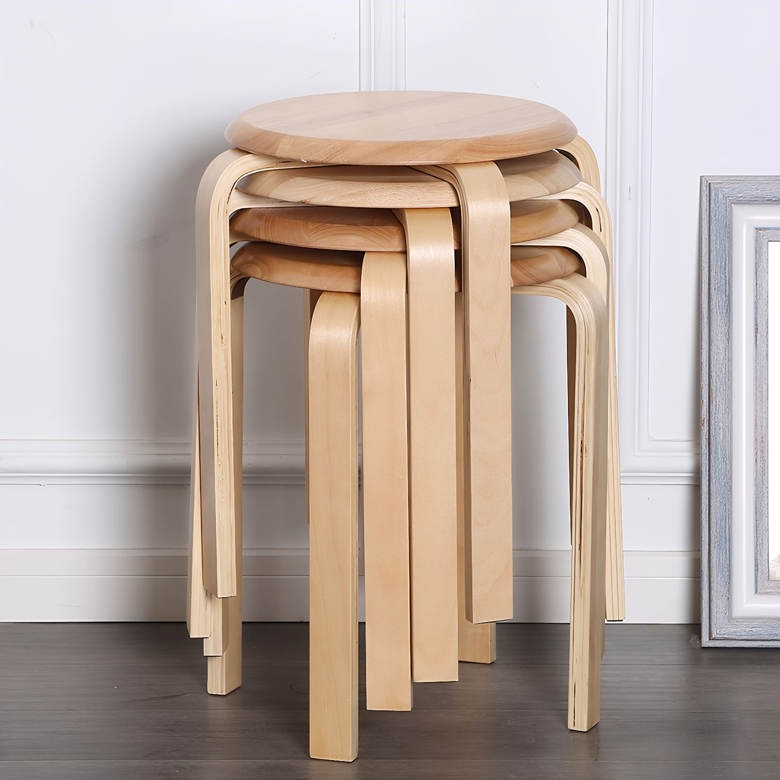 Natural MDF Stool Set of 4 for Dining Room Kitchen Seating Storage