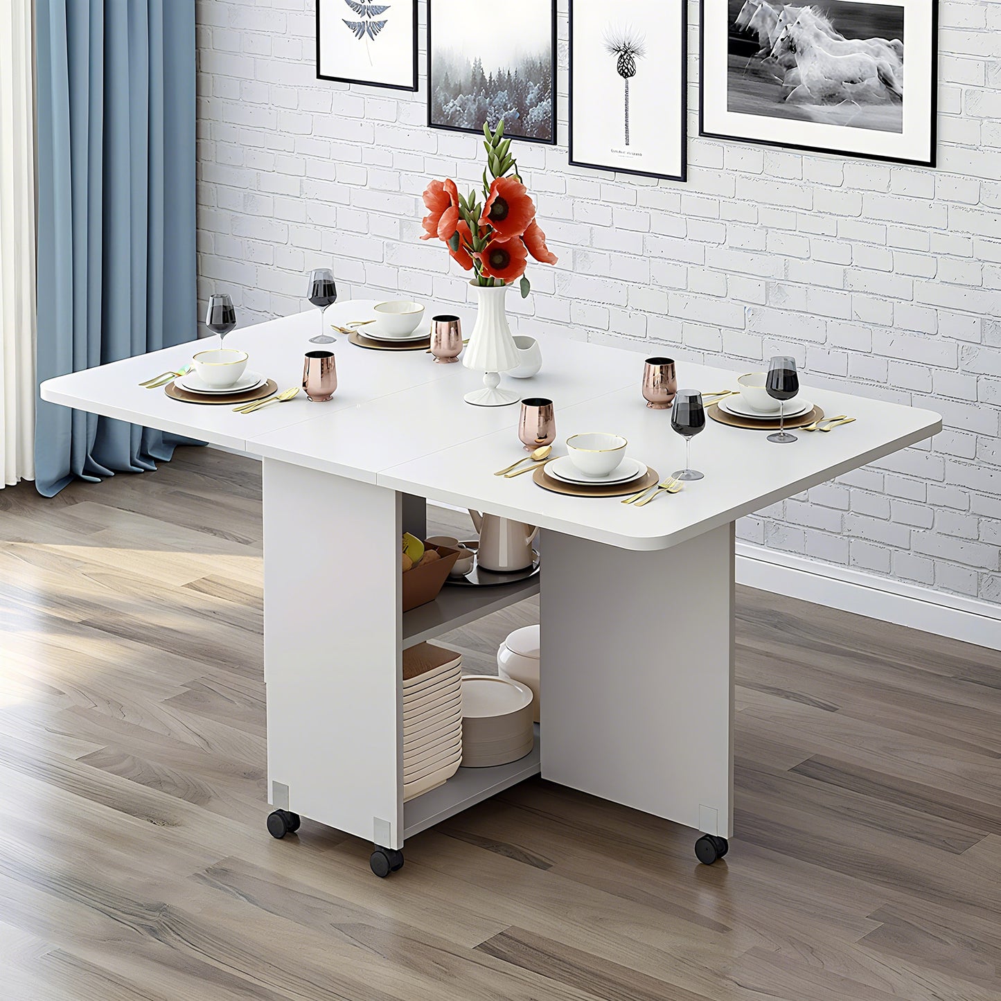 Folding Drop Leaf Dining Table - White, 47.2" x 23.6" for Dining Room